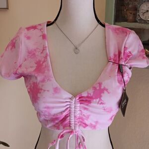 NWT Zaful Pink Tie Dye Look Crop Top. Y2K. Festval. Beachy.